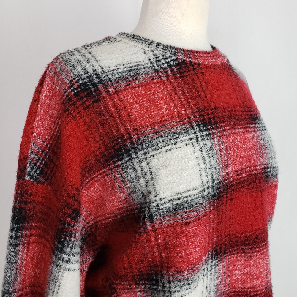 Zara Women's Wool Blend Plaid Check Oversized Sweater Top Sz Small - Picture 3 of 8